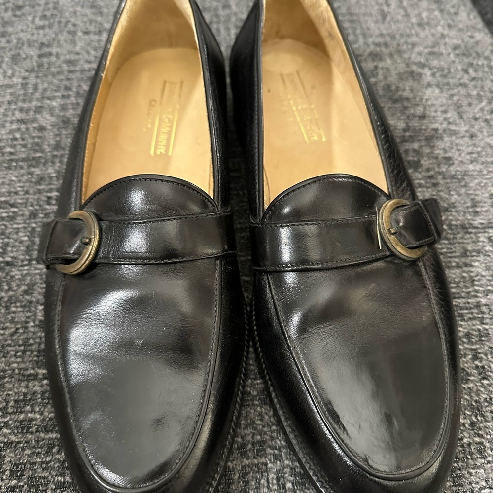 Johnston & Murphy Black Loafers with Smooth Leather and Metallic Buckle